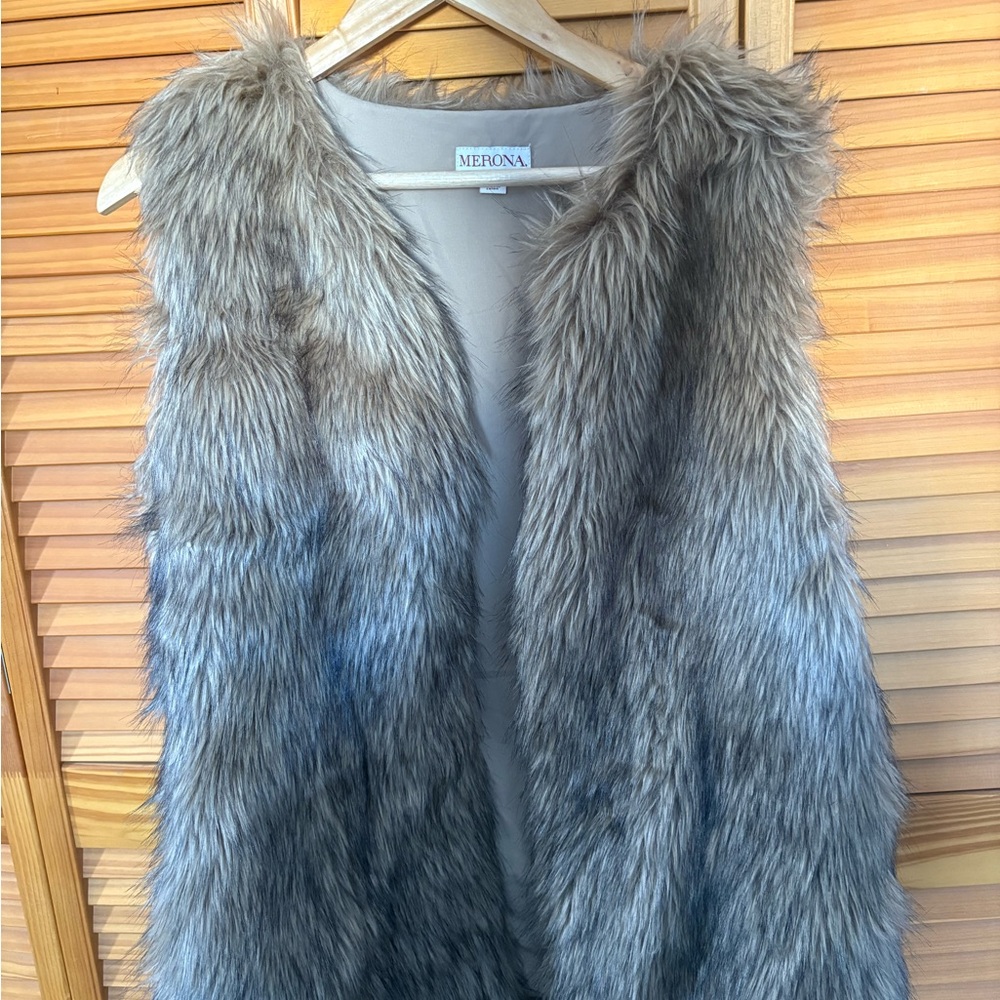 Merona Gray Faux Fur Vest